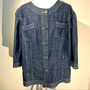 LAL- Live A Little Black/Gray Denim Look Jacket w/ White Stitching. 3X